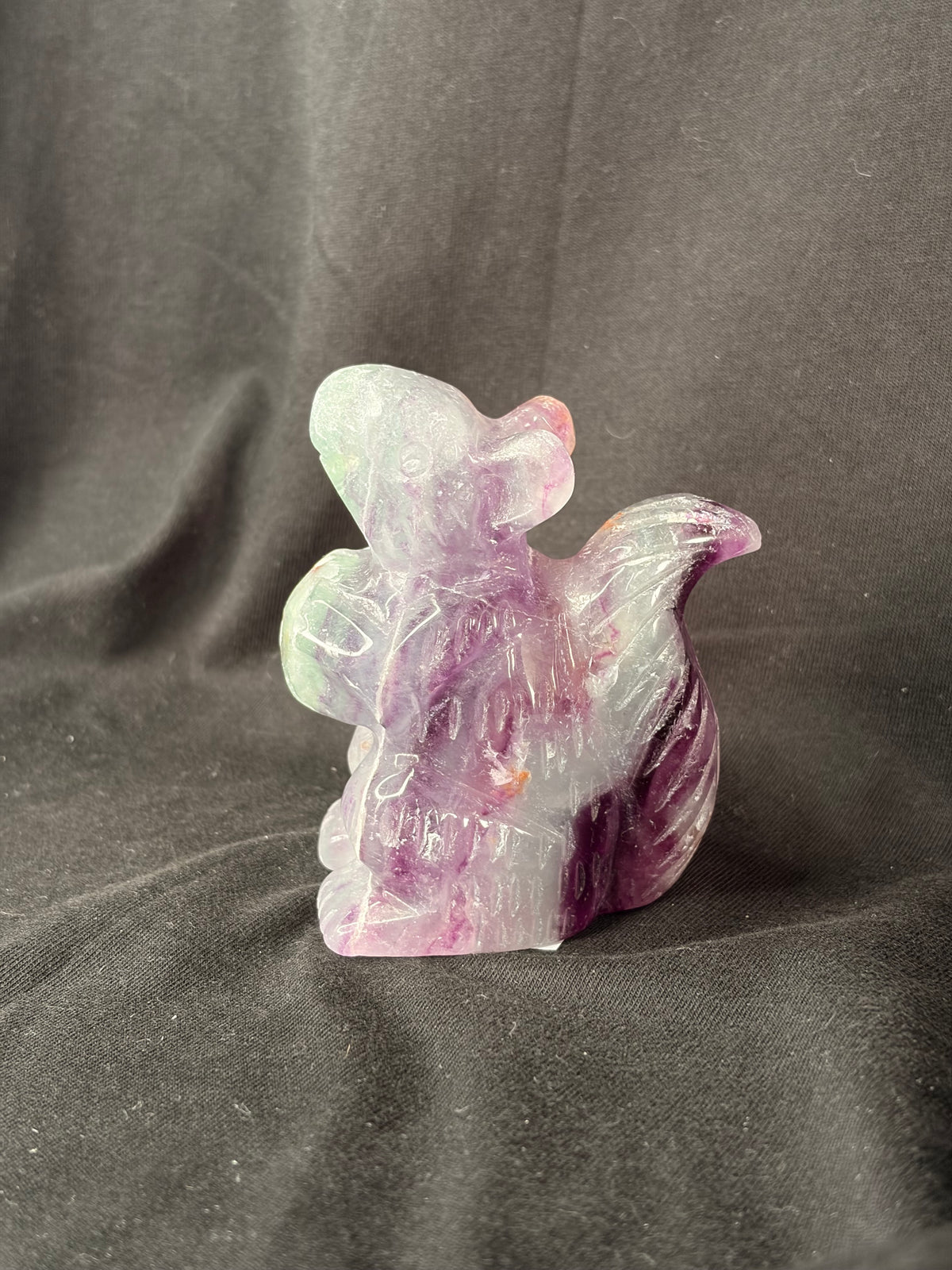 Rainbow Fluorite Squirrel Carving