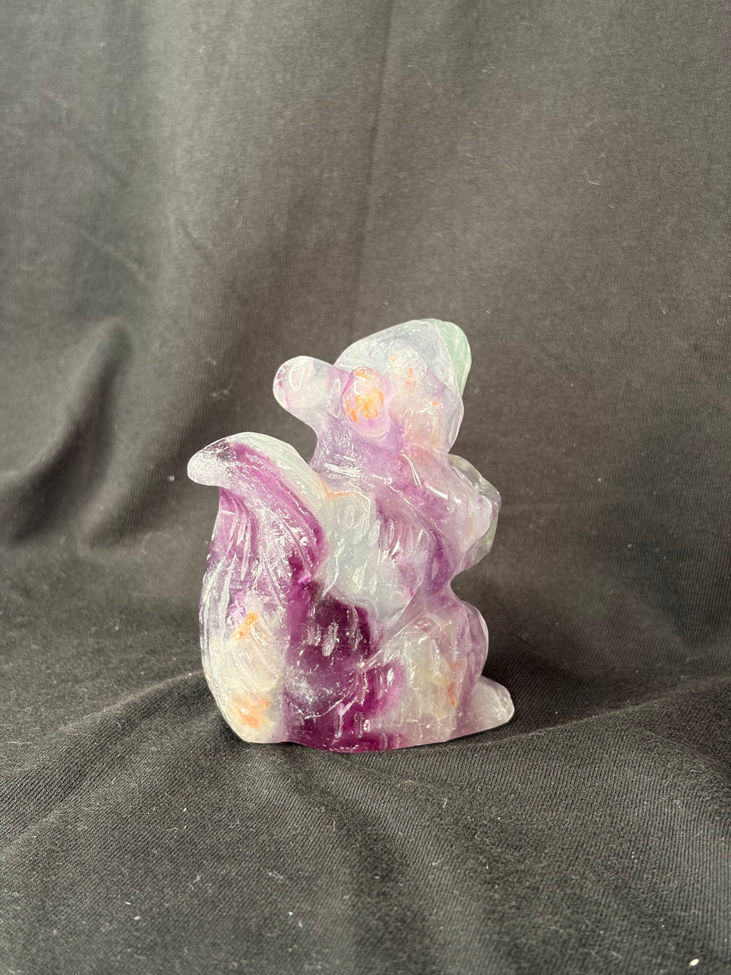 Rainbow Fluorite Squirrel Carving