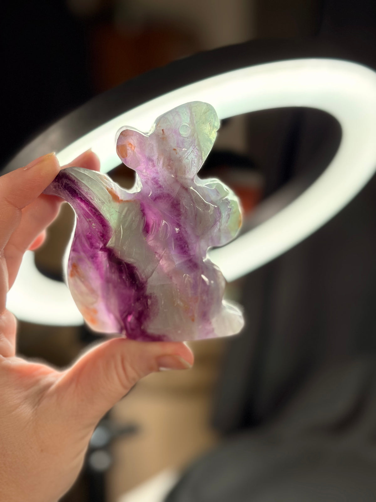 Rainbow Fluorite Squirrel Carving
