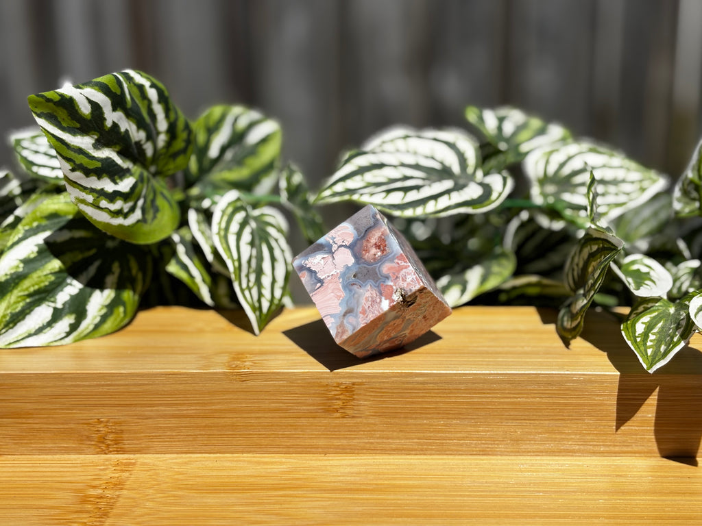 Pink Petal Agate Cube - Self Standing