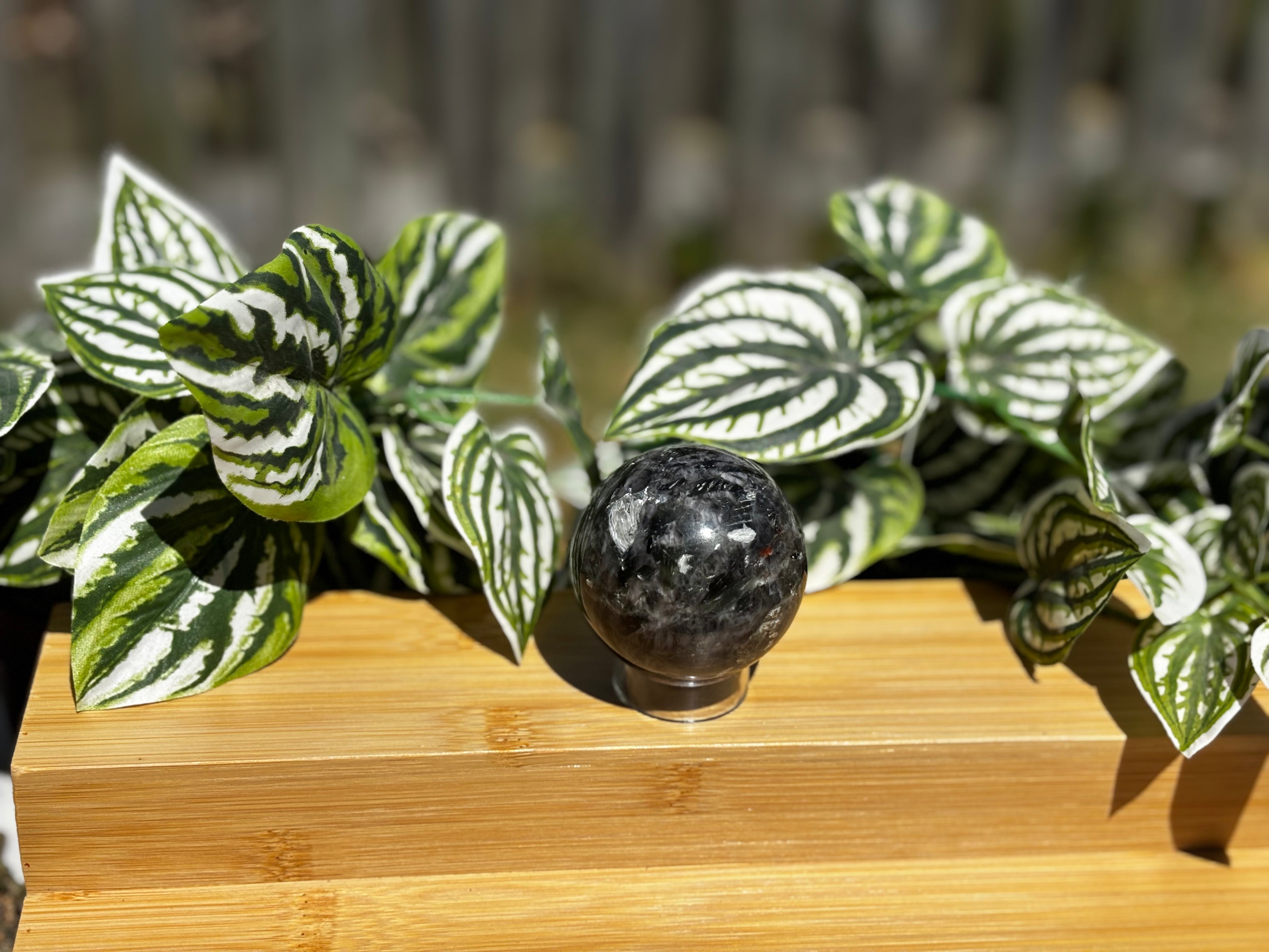Green Mica Sphere with Black Tourmaline