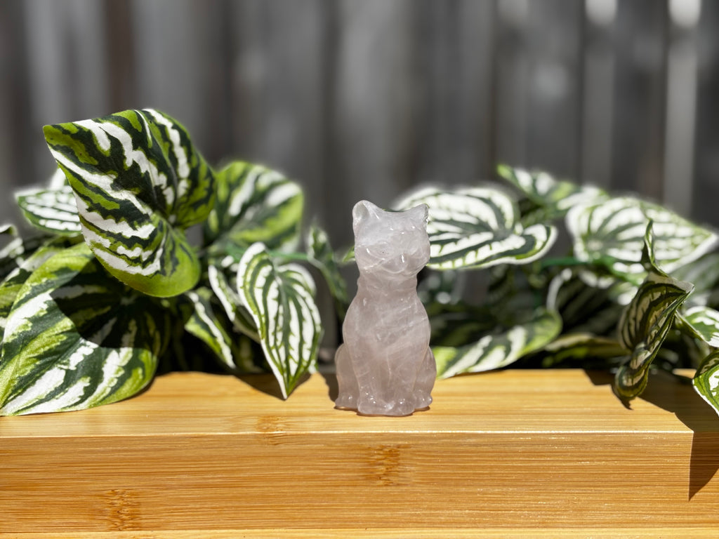 Rose Quartz Cat Carving