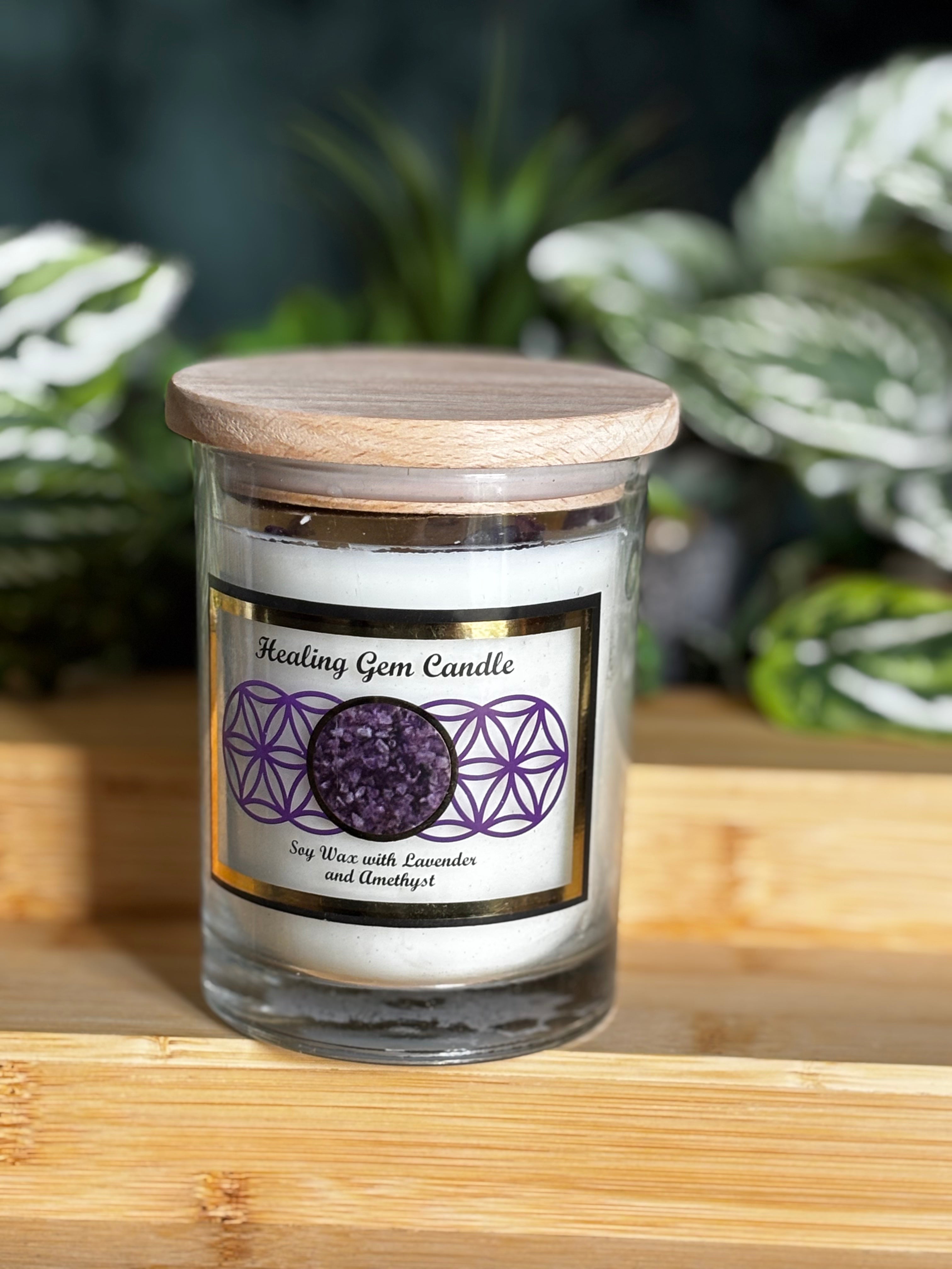 Lavender &amp; Amethyst Healing Gem Candle – Soy Wax