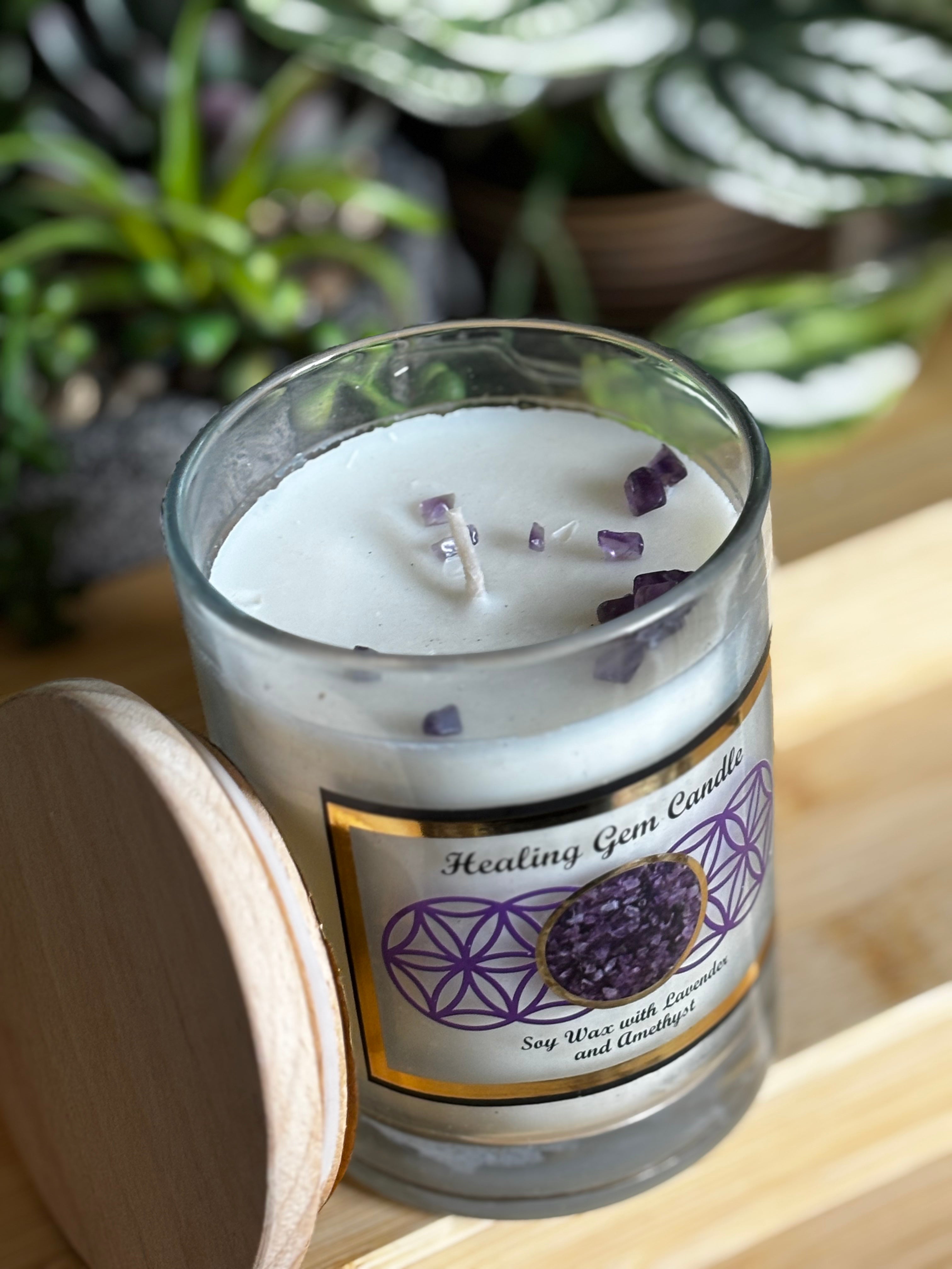 Lavender &amp; Amethyst Healing Gem Candle – Soy Wax