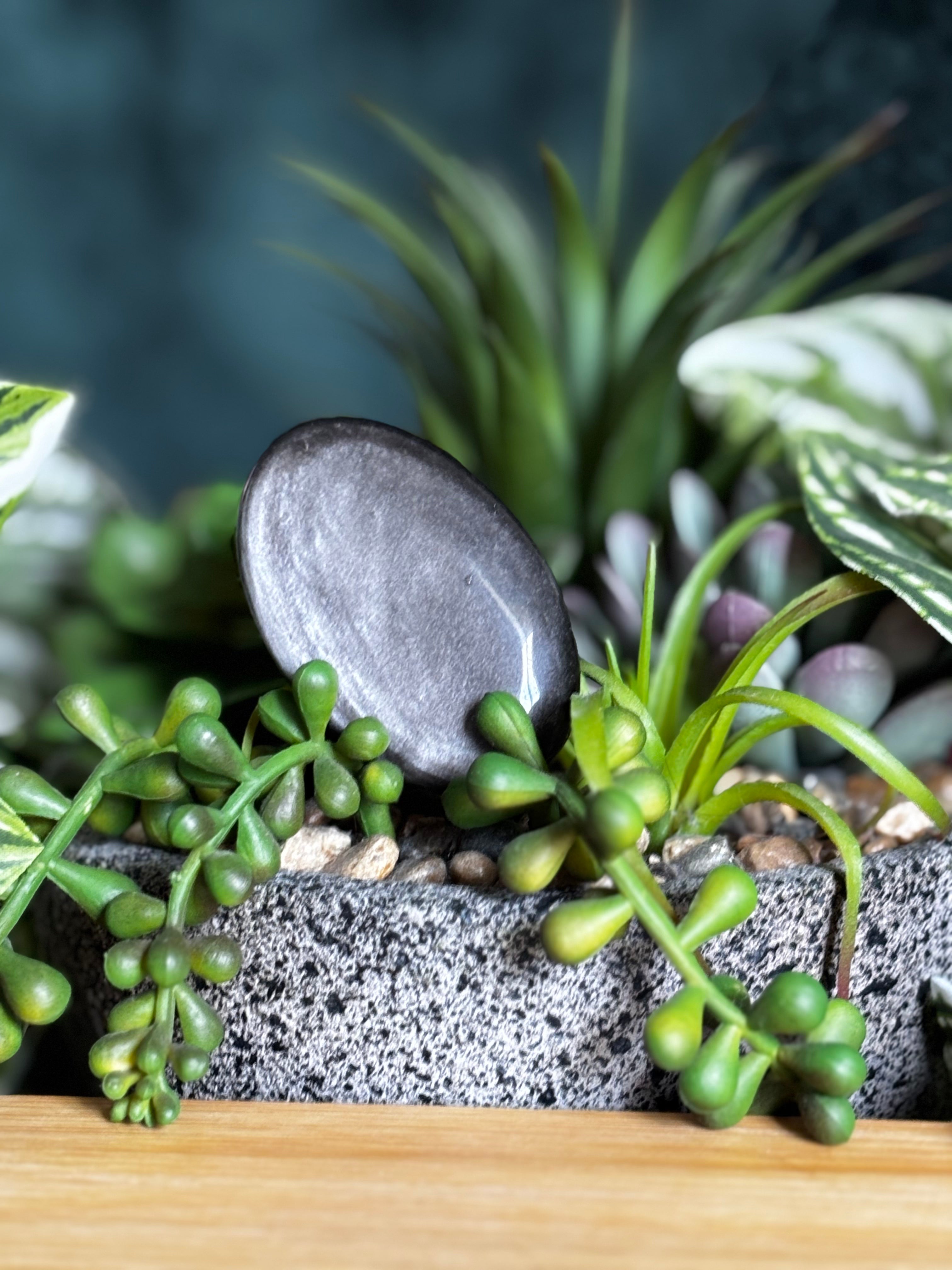 Silver Sheen Obsidian Palm Stone
