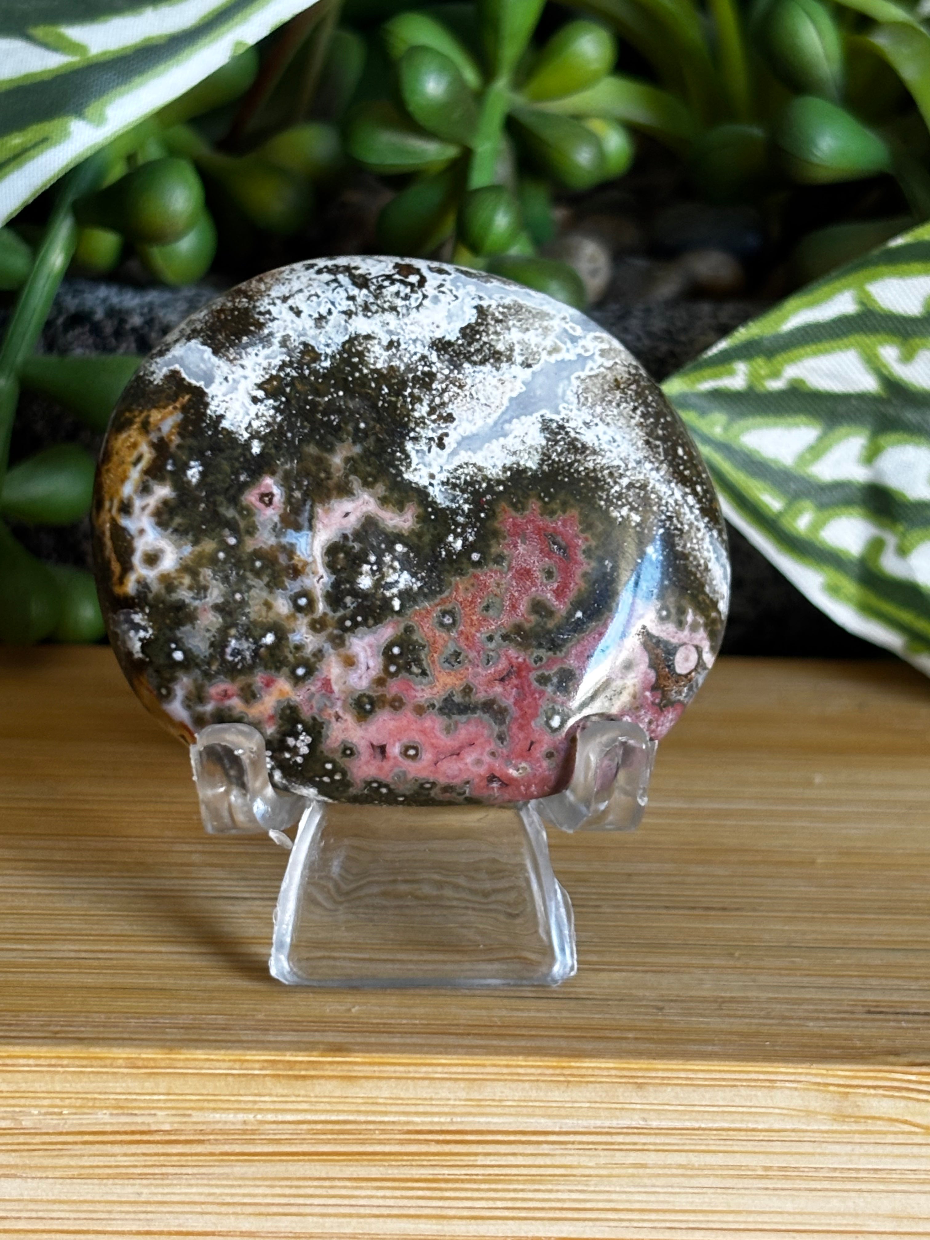 Ocean Jasper Mini Palm Stone Pink Splash