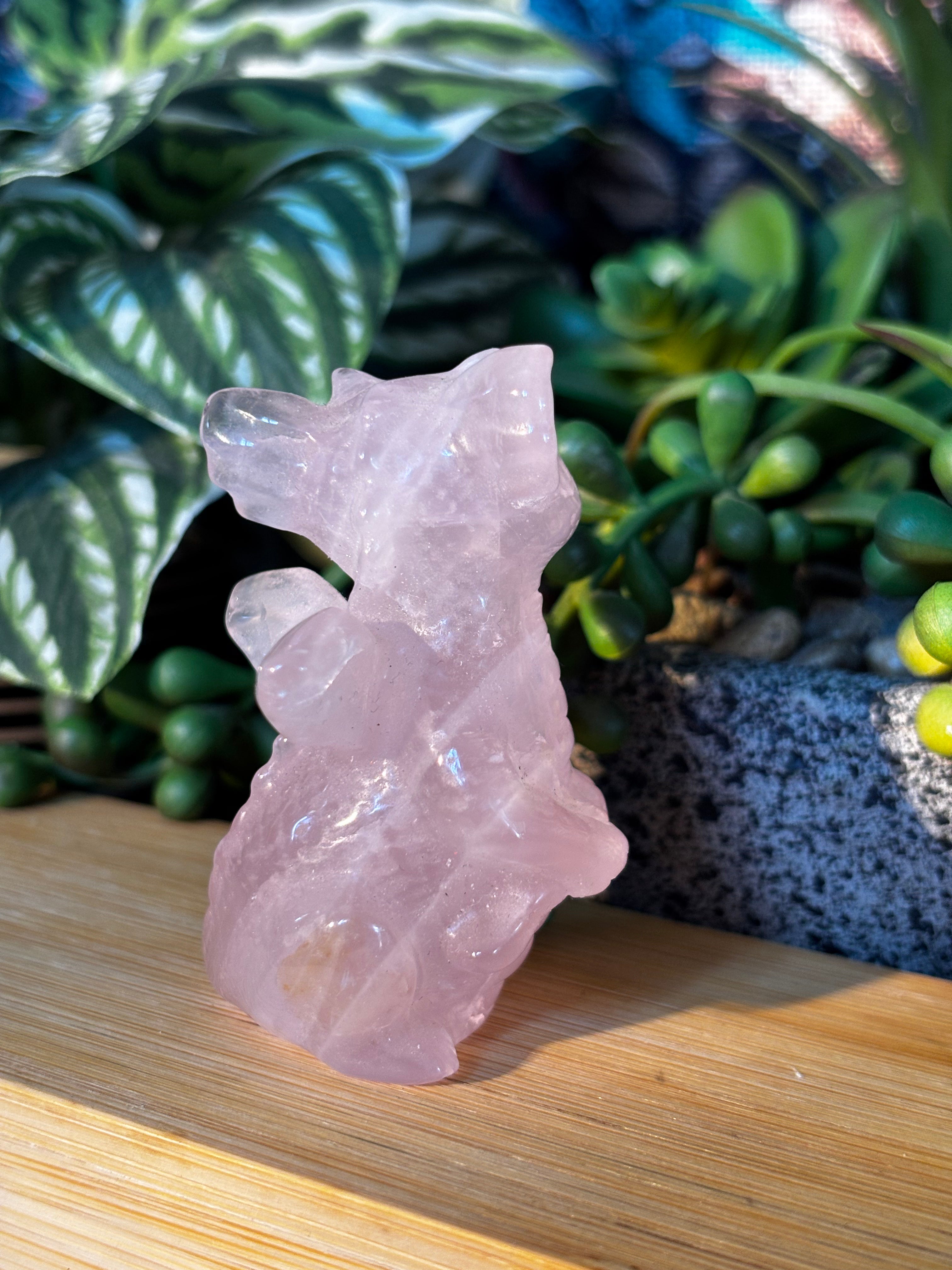 Rose Quartz Dragon Carving