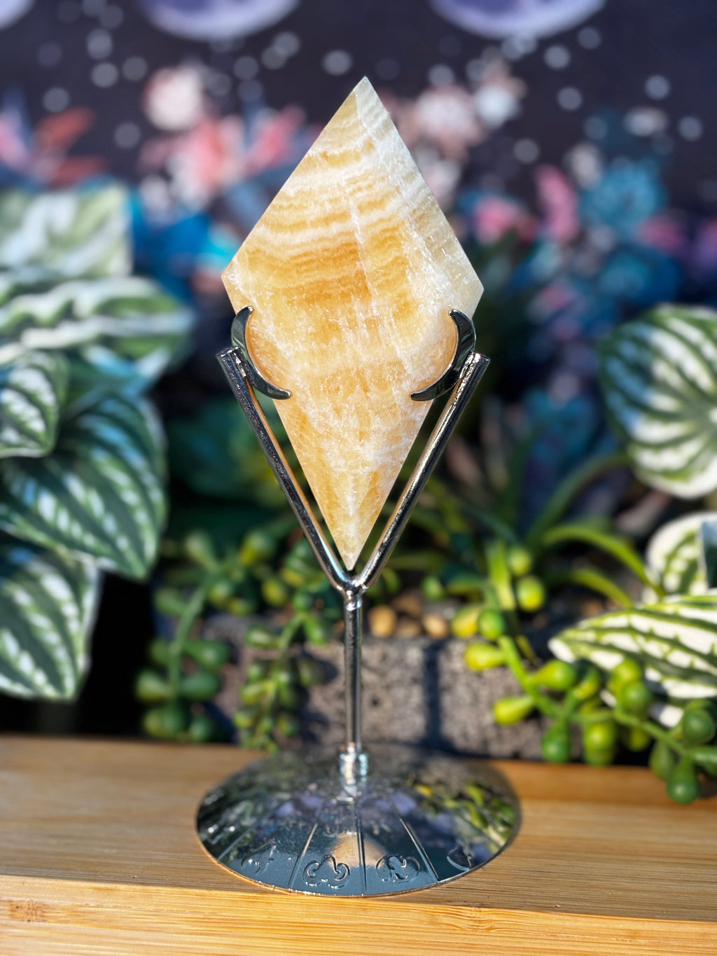 Orange Banded Calcite Diamond w/ Stand