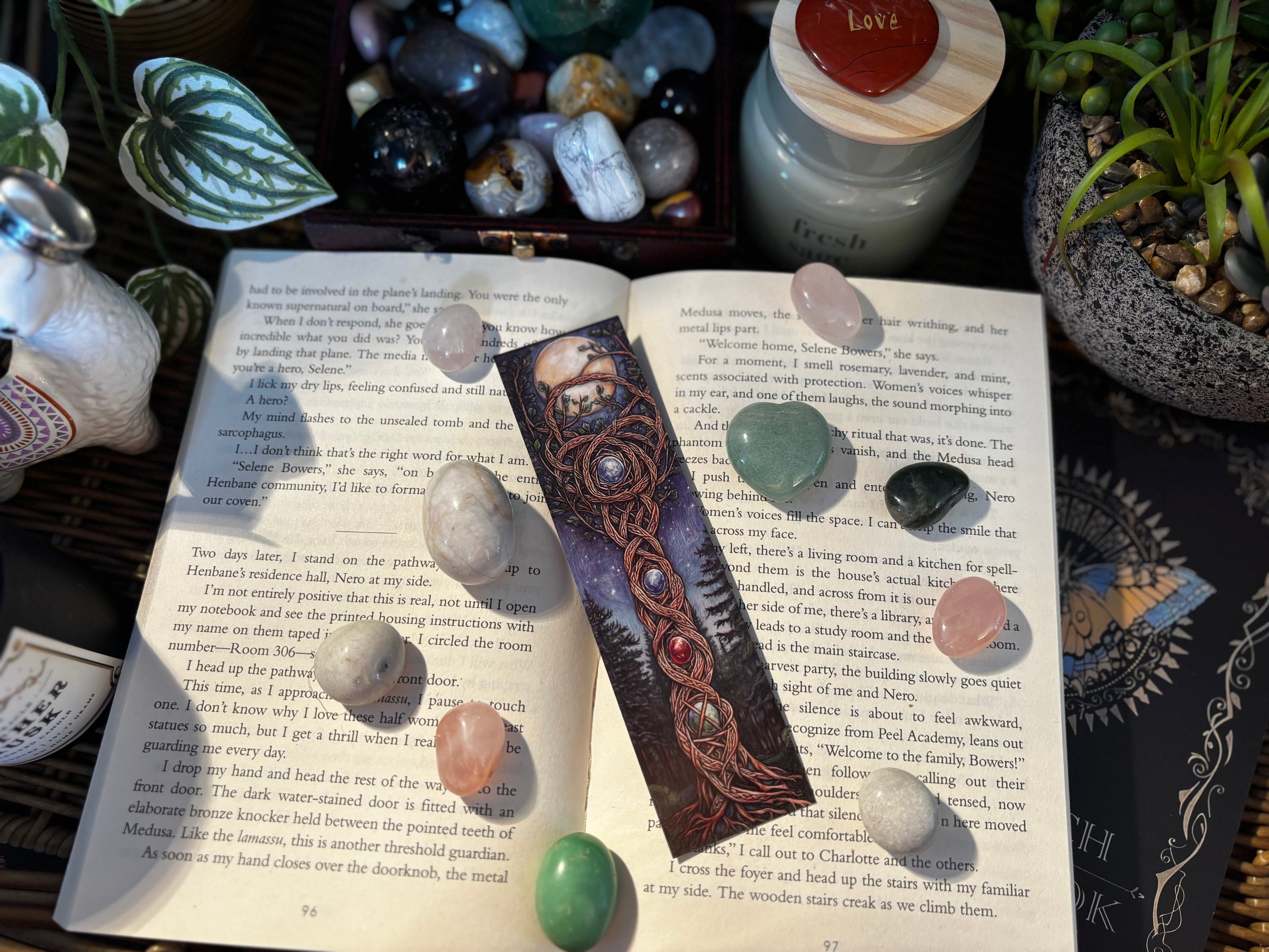 Moonlit Woven Gem Tree Bookmark