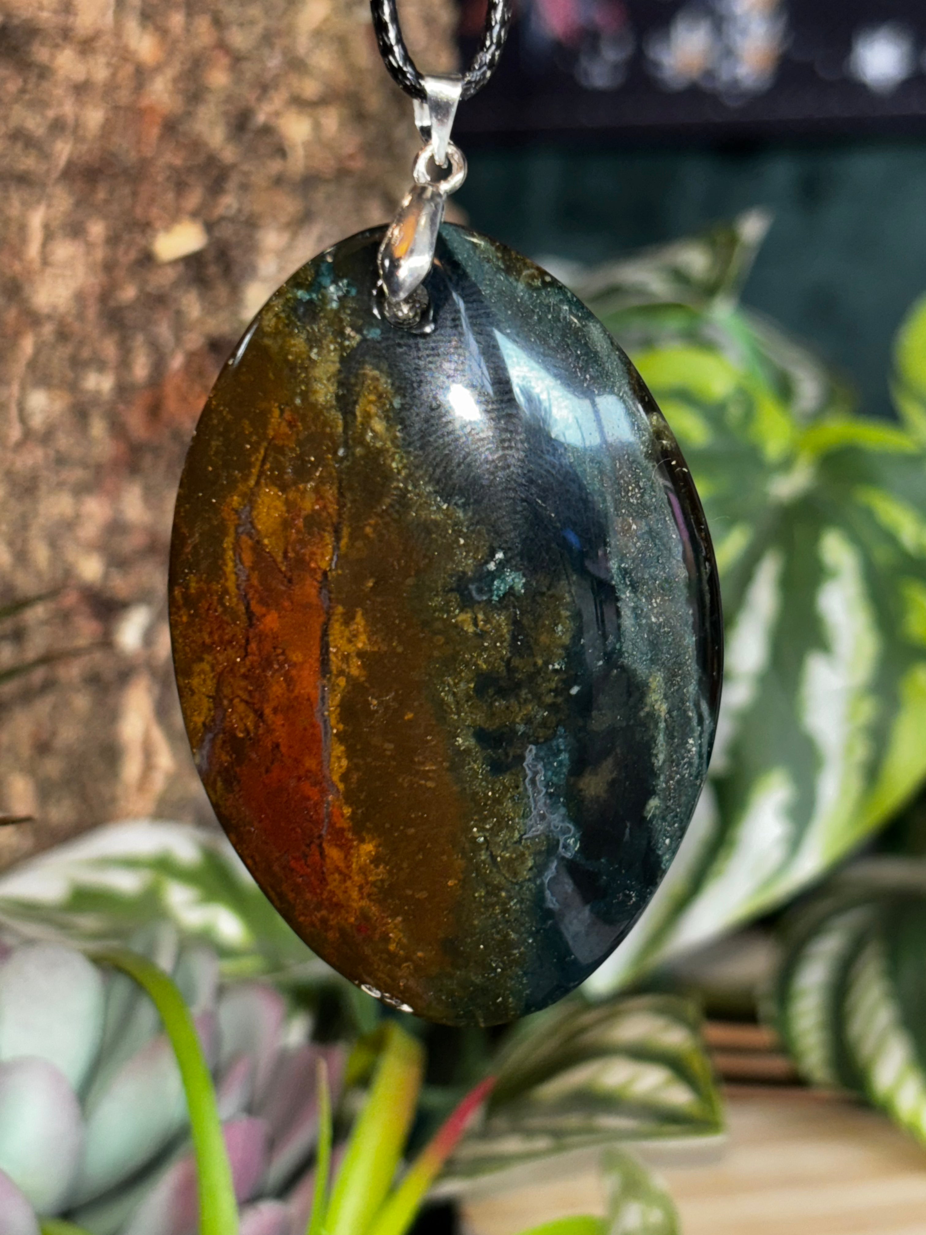 Green/Yellow/Red Moss Agate Pendant