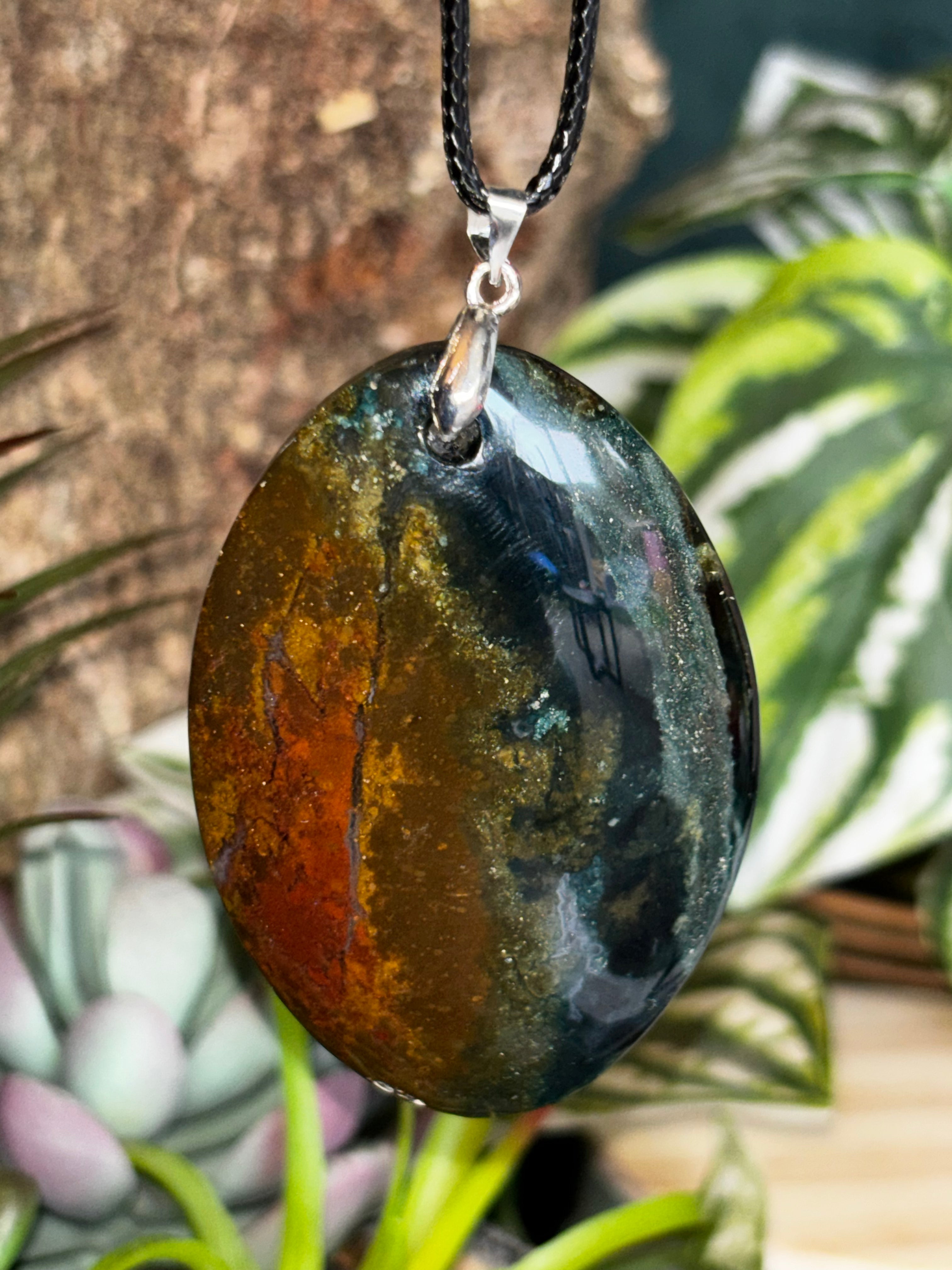 Green/Yellow/Red Moss Agate Pendant