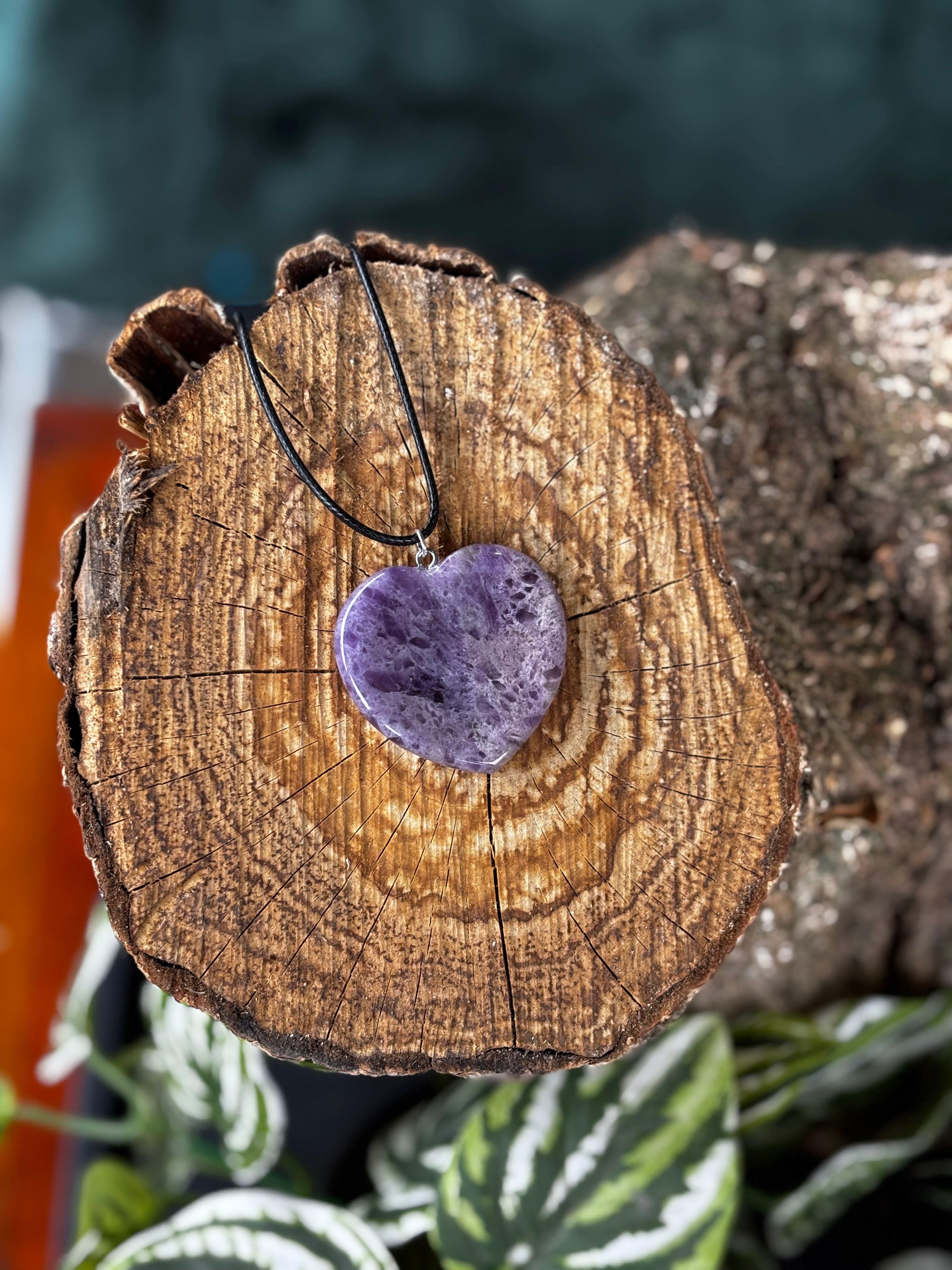 Amethyst Heart Worry Stone Pendant