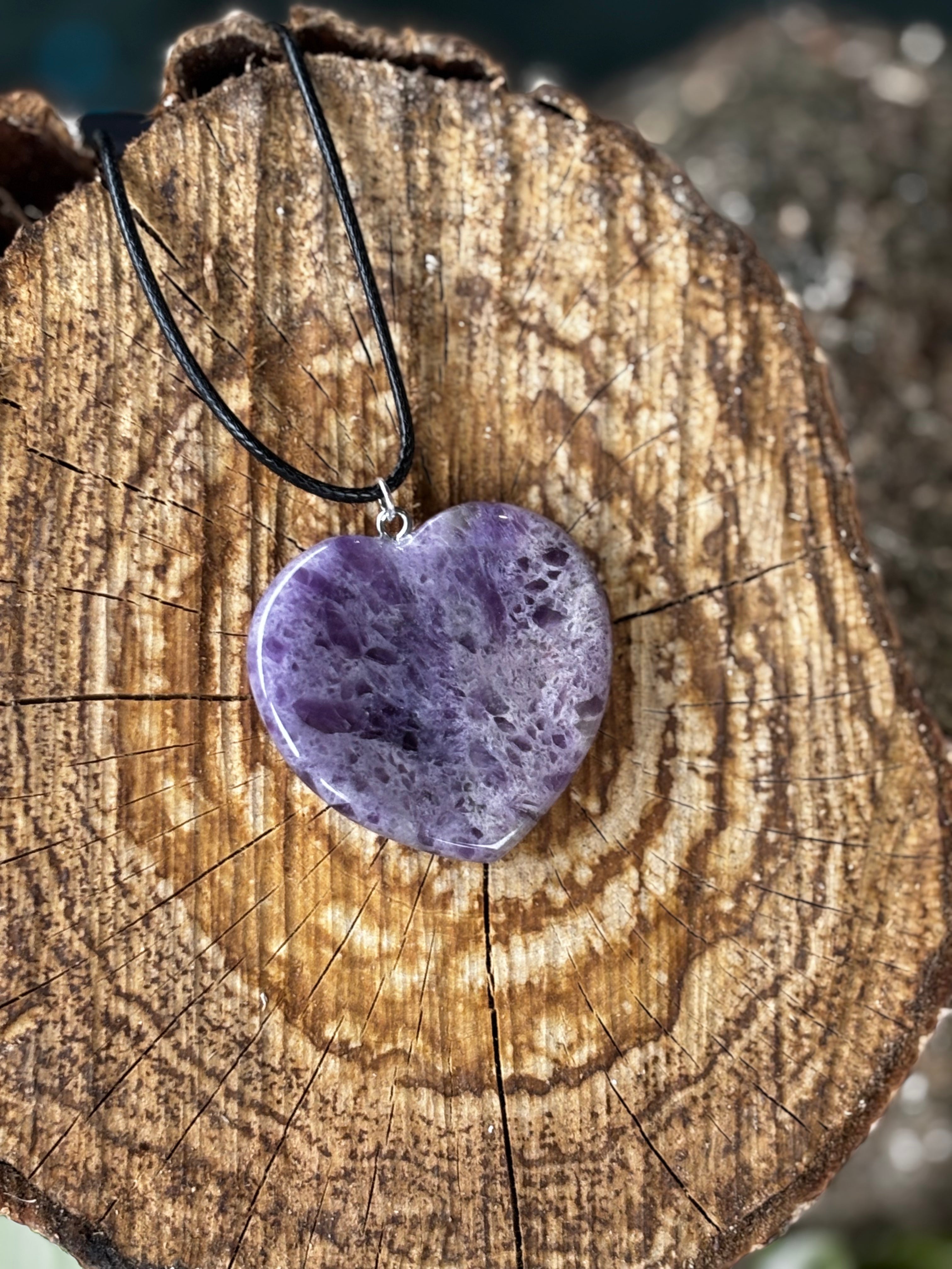 Amethyst Heart Worry Stone Pendant