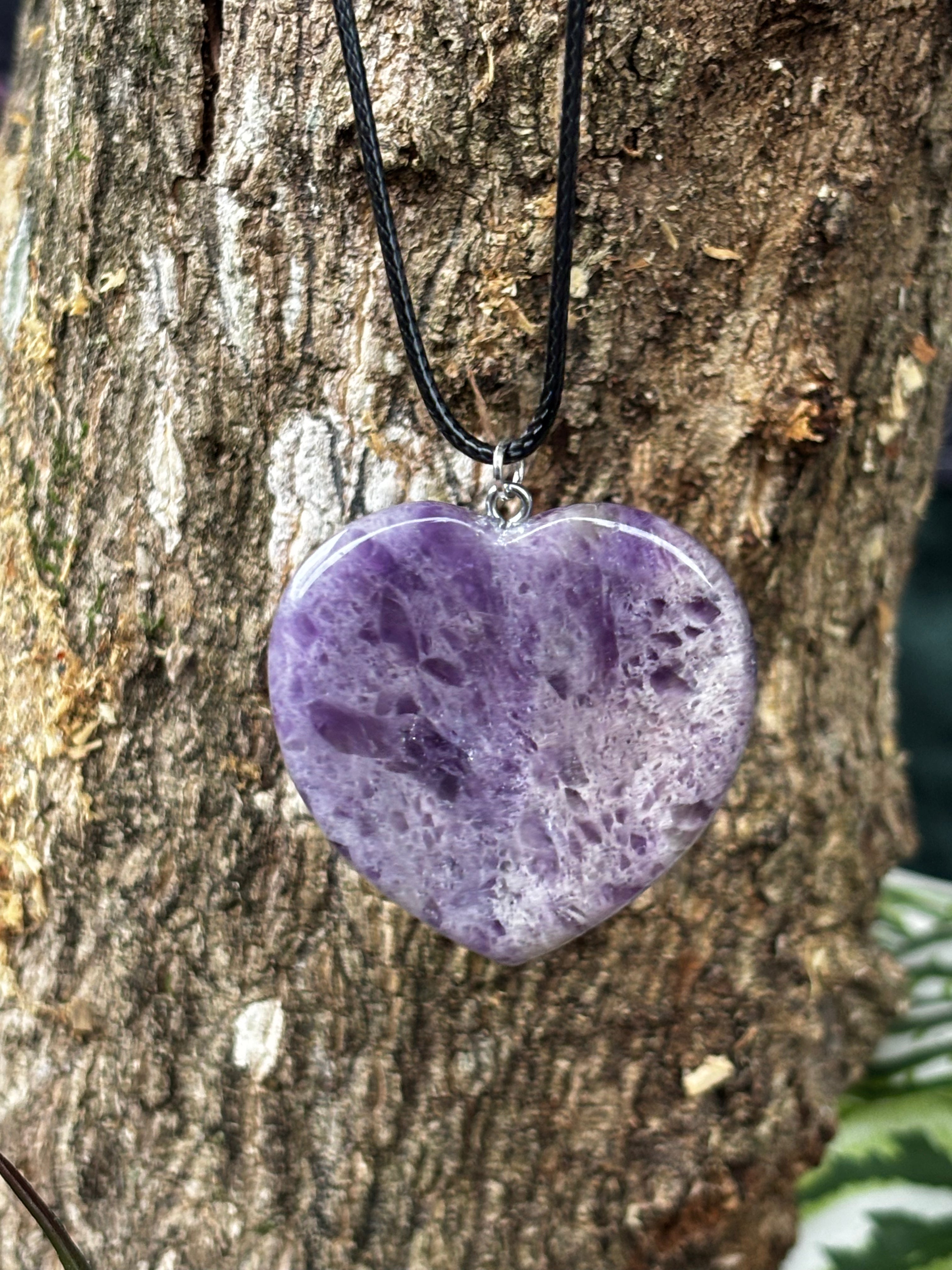 Amethyst Heart Worry Stone Pendant
