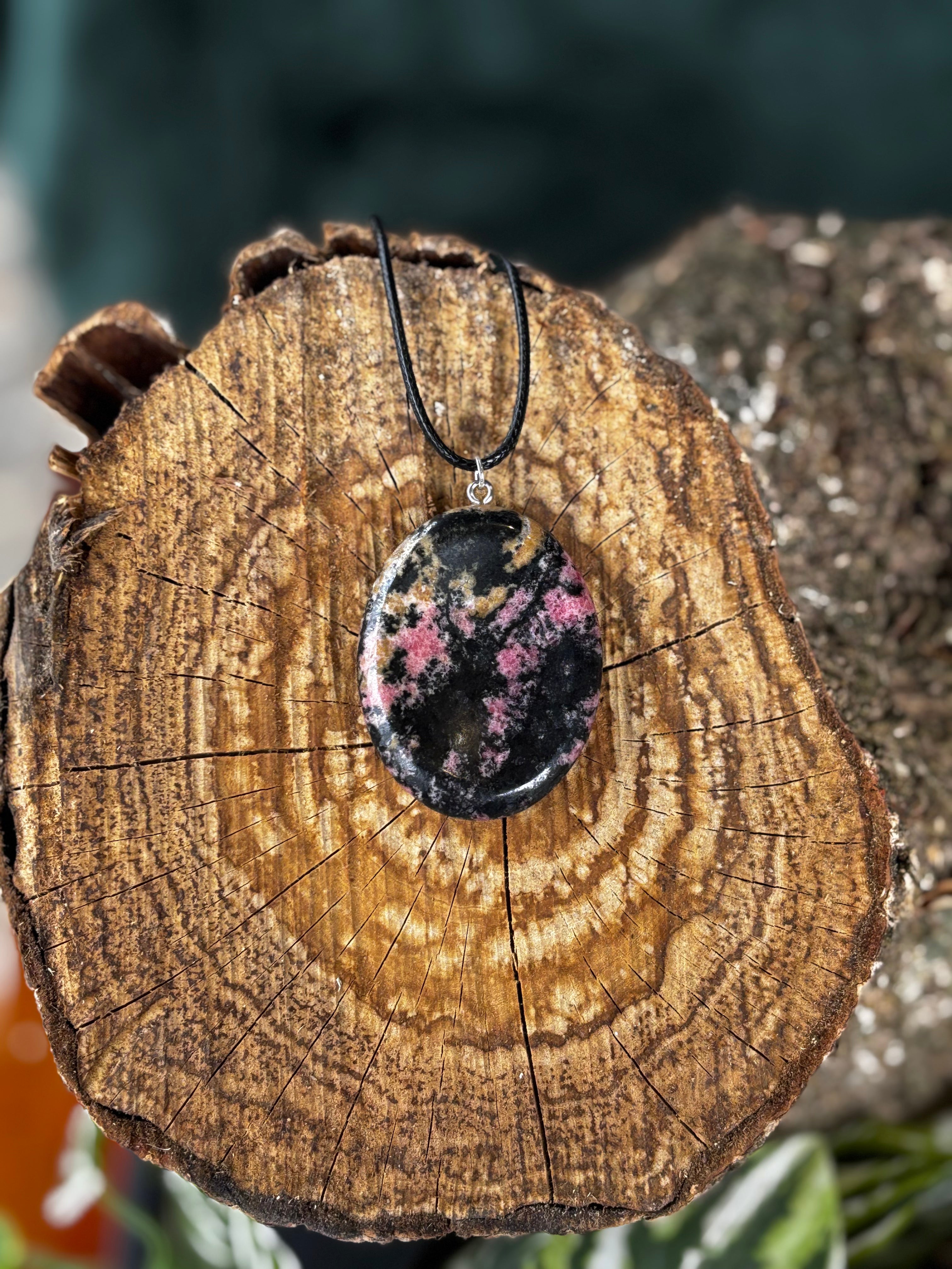 Oval Rhodonite Worry Stone Pendant