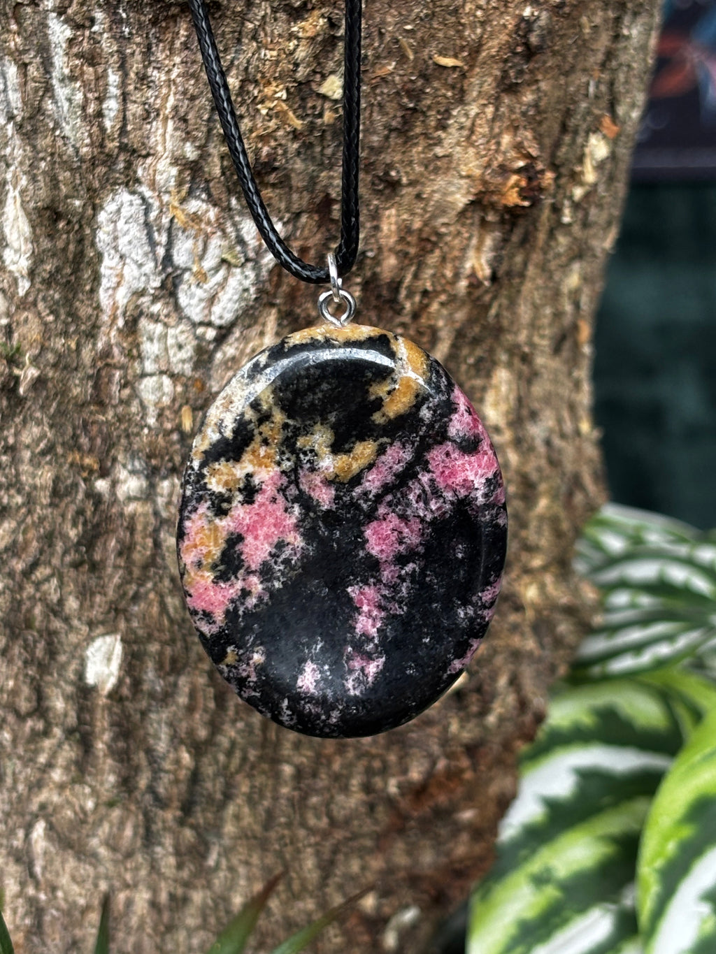 Oval Rhodonite Worry Stone Pendant