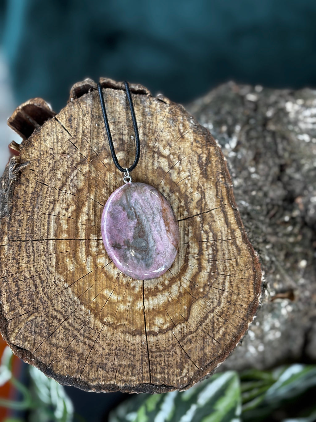 Pink Rhodonite Worry Stone Pendant