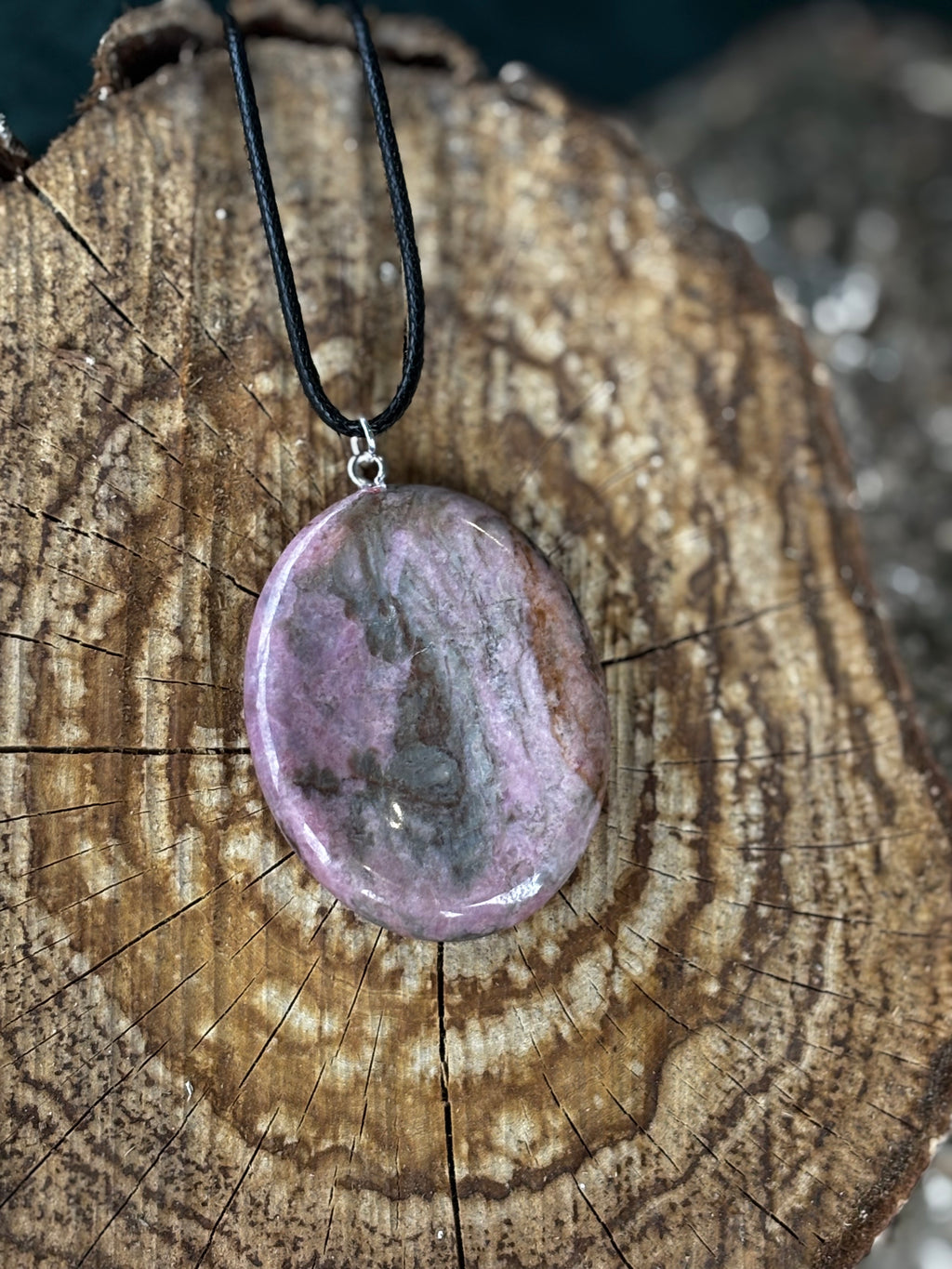 Pink Rhodonite Worry Stone Pendant