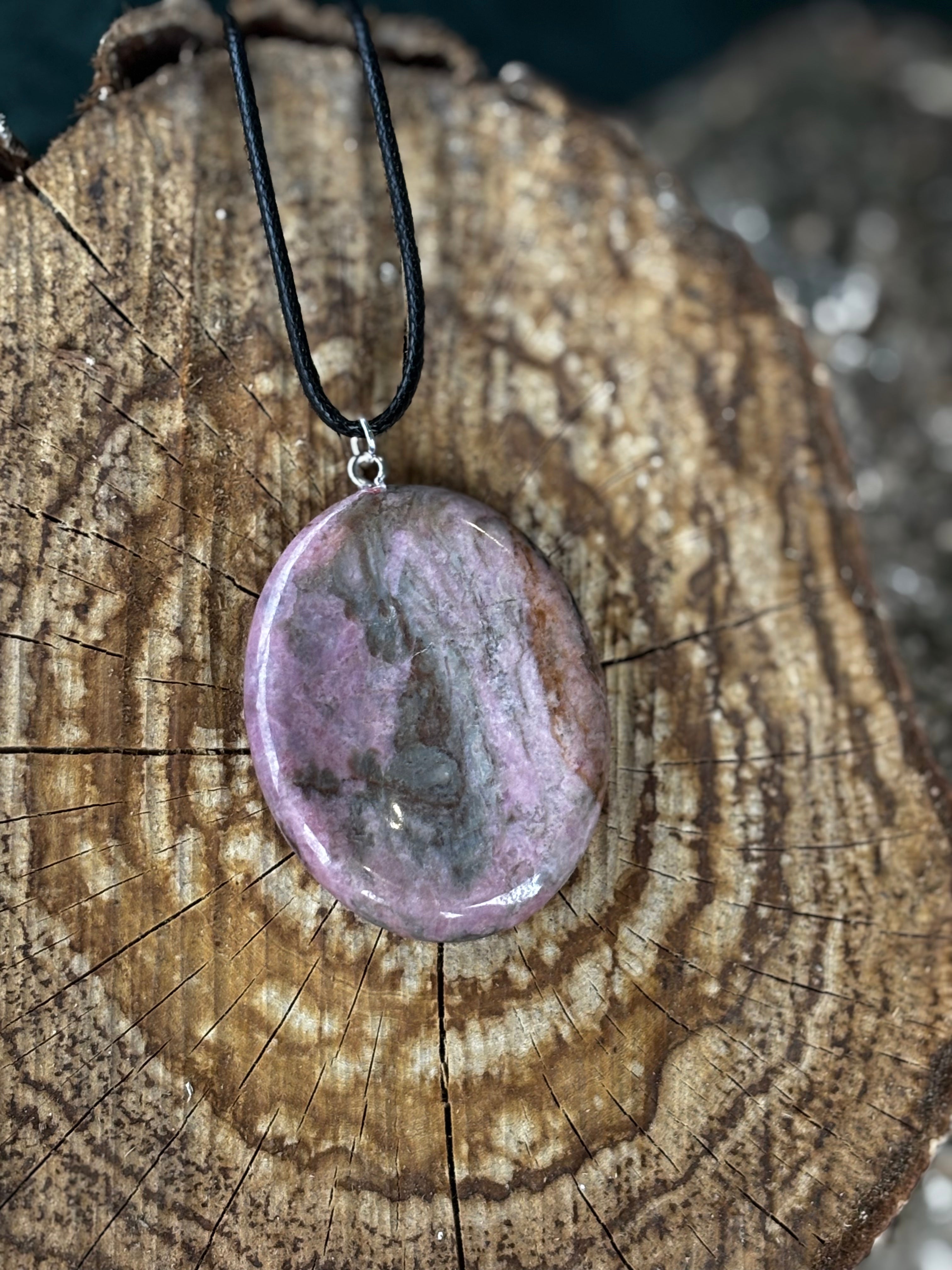 Pink Rhodonite Worry Stone Pendant
