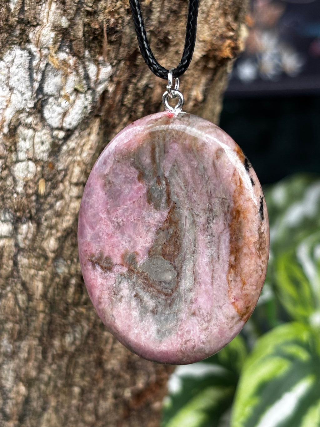 Pink Rhodonite Worry Stone Pendant